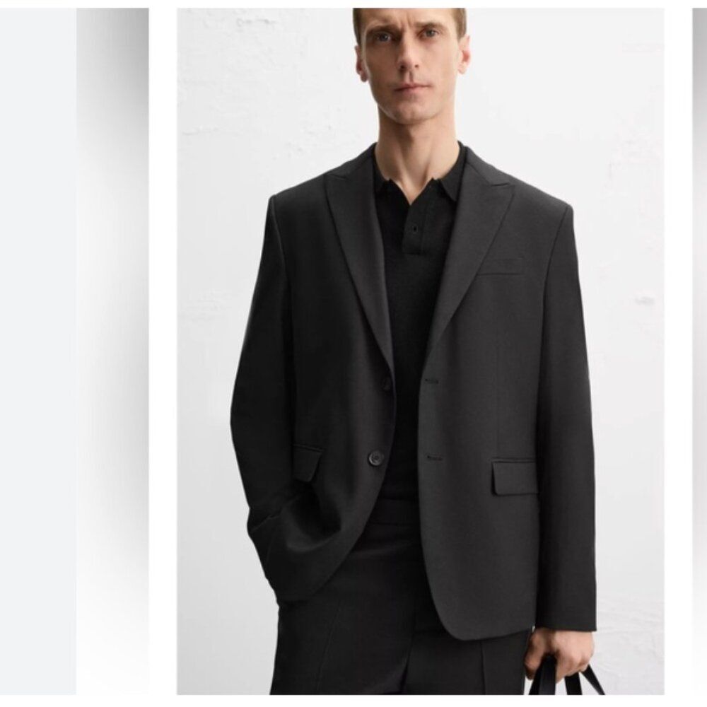 Zara Mens Blazer Suit Jacket EU 46 US 36 Black Slim Fit 9722/605 NWT